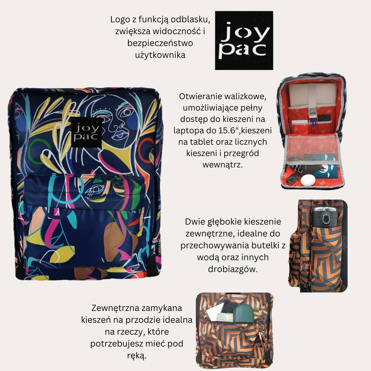 Plecak do samolotu, na laptopa 15.6’ JOYPAC Urbanic kolorowy granatowy