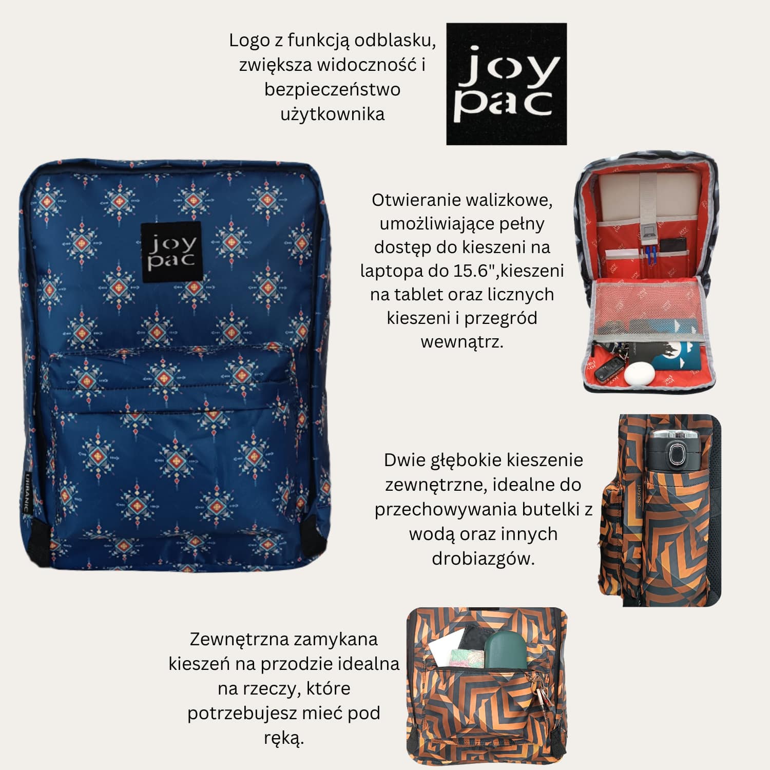 Plecak do samolotu, na laptopa 15.6’ JOYPAC Urbanic niebieski