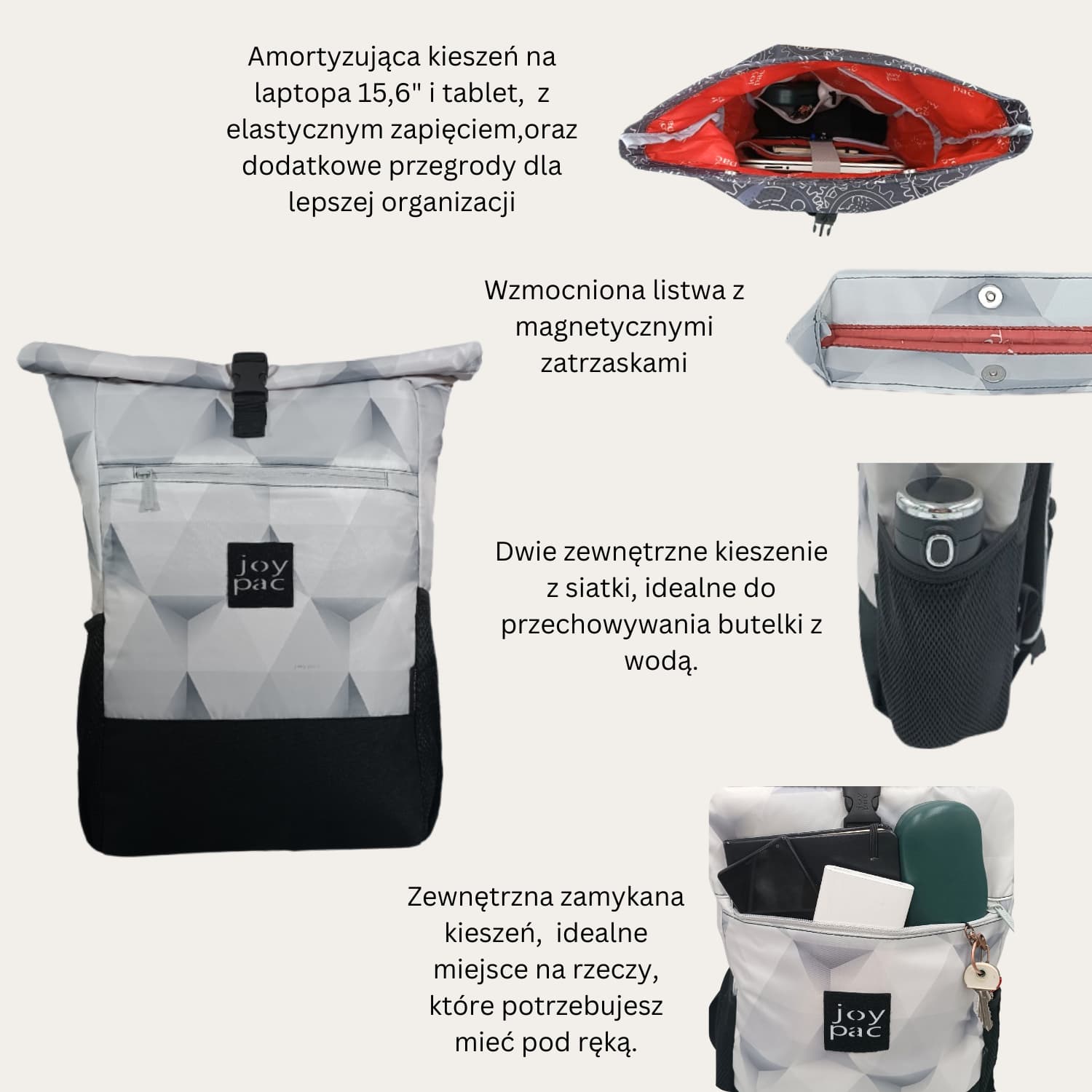 Plecak roll top wielofunkcyjny na laptopa JOYPAC Rollbag biały