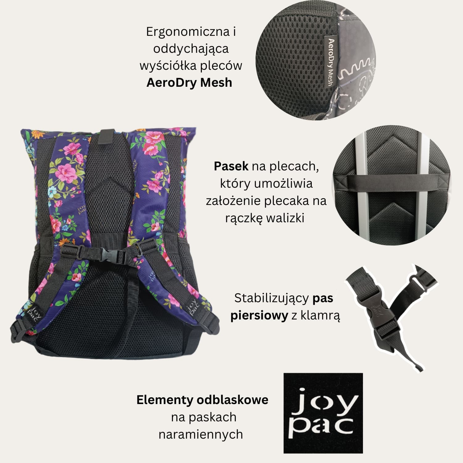 Plecak roll top wielofunkcyjny na laptopa JOYPAC Rollbag kwiatowy