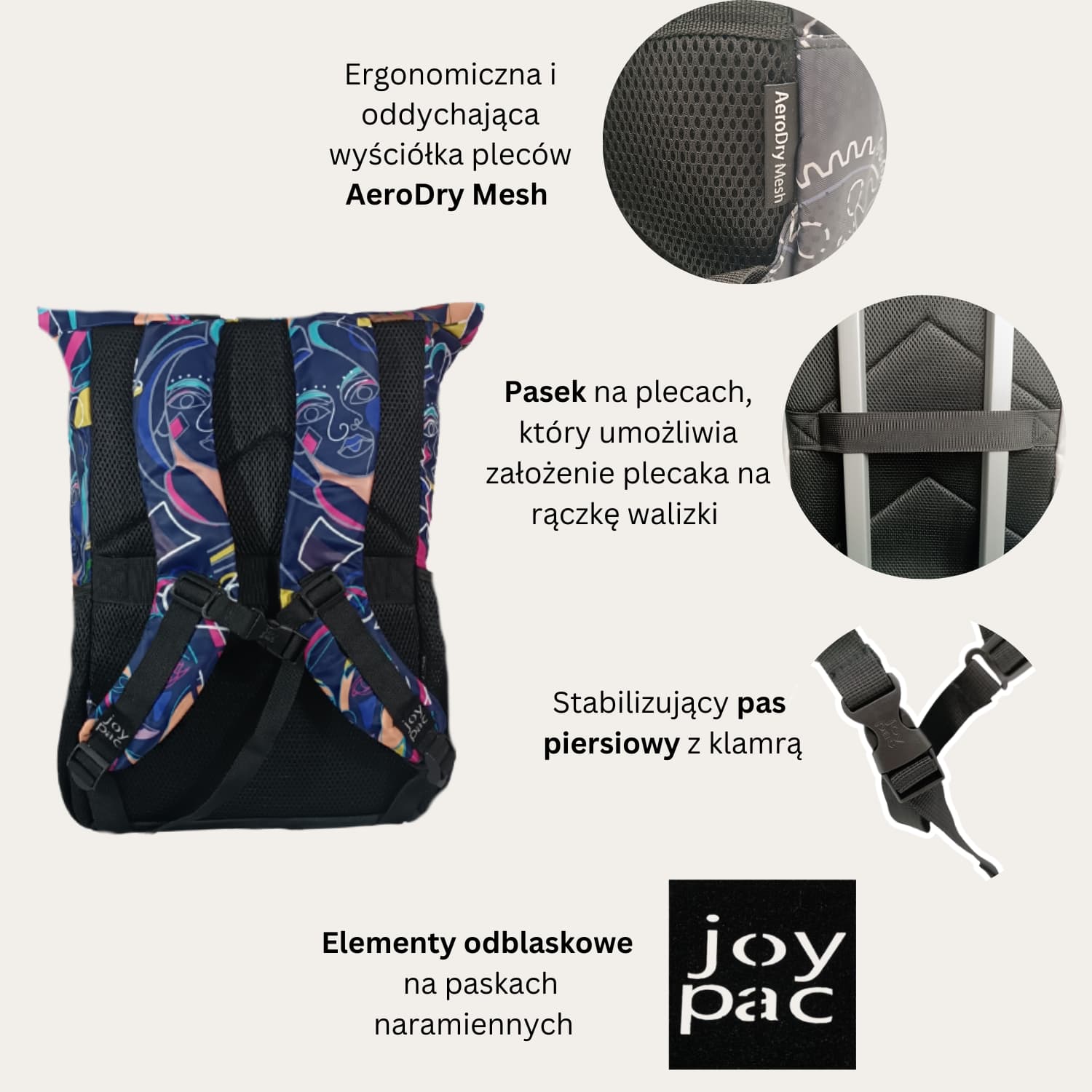 Plecak roll top wielofunkcyjny na laptopa JOYPAC Rollbag granatowy kolorowy