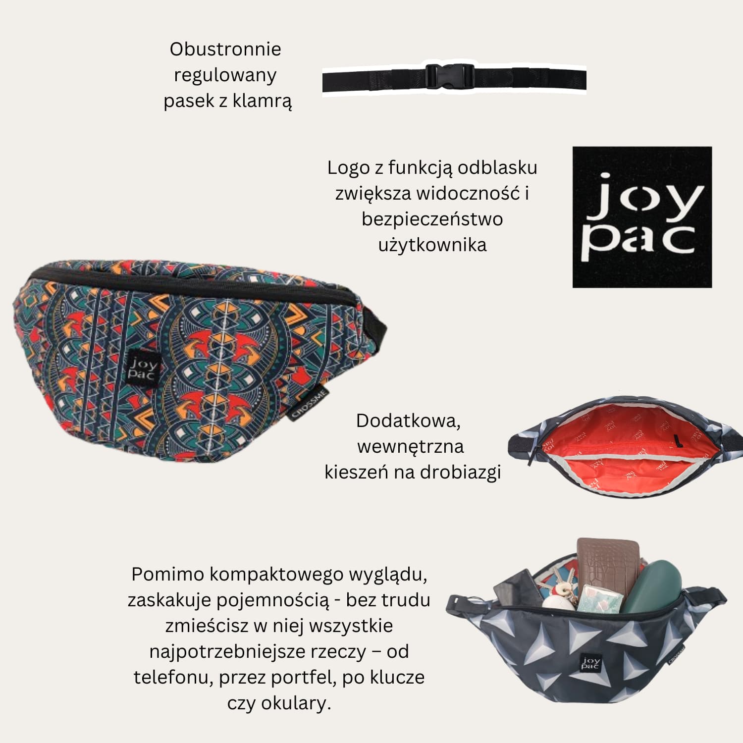 Nerka saszetka JOYPAC Crossme unisex, pojemna, zielona