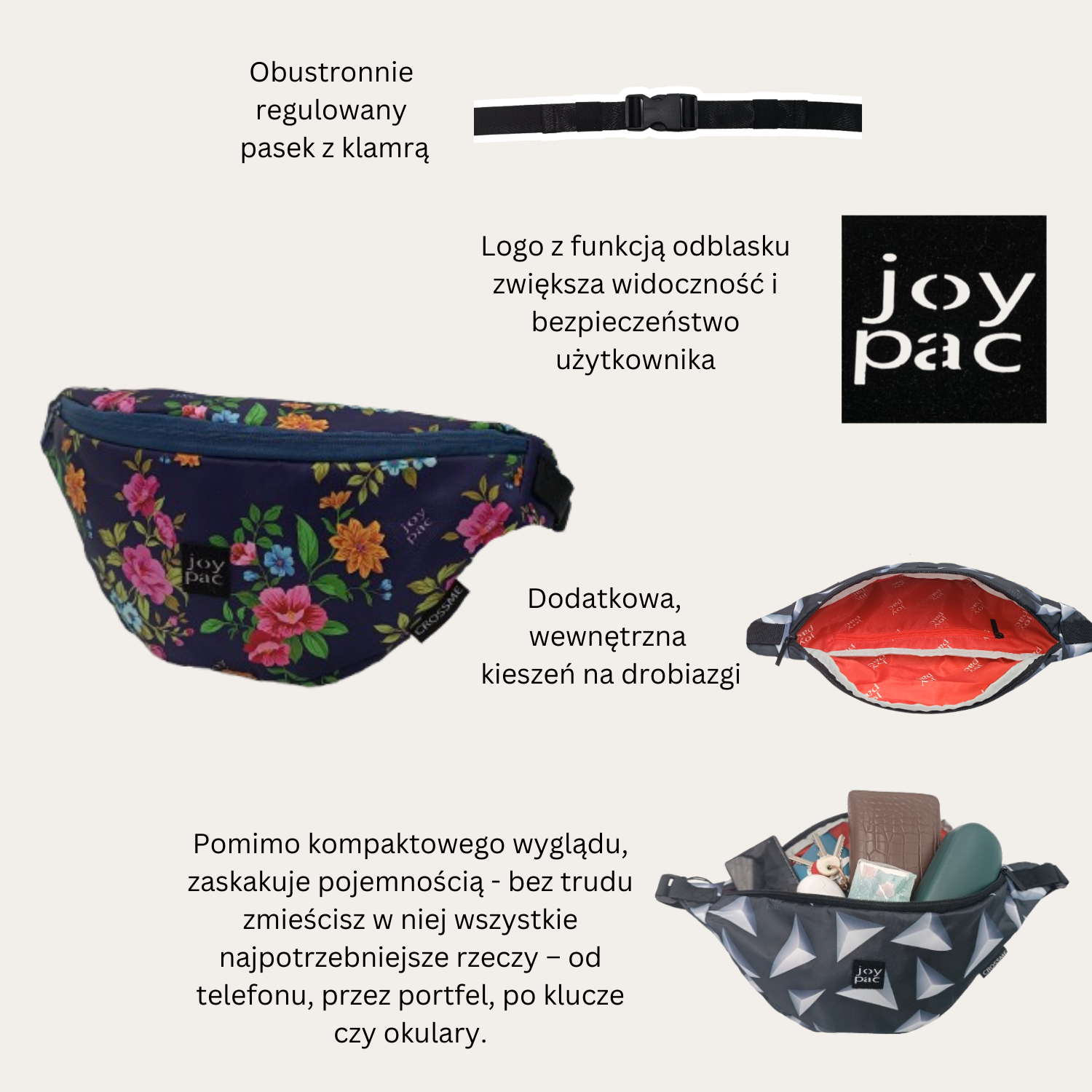 Nerka saszetka JOYPAC Crossme unisex, pojemna, kwiatowa