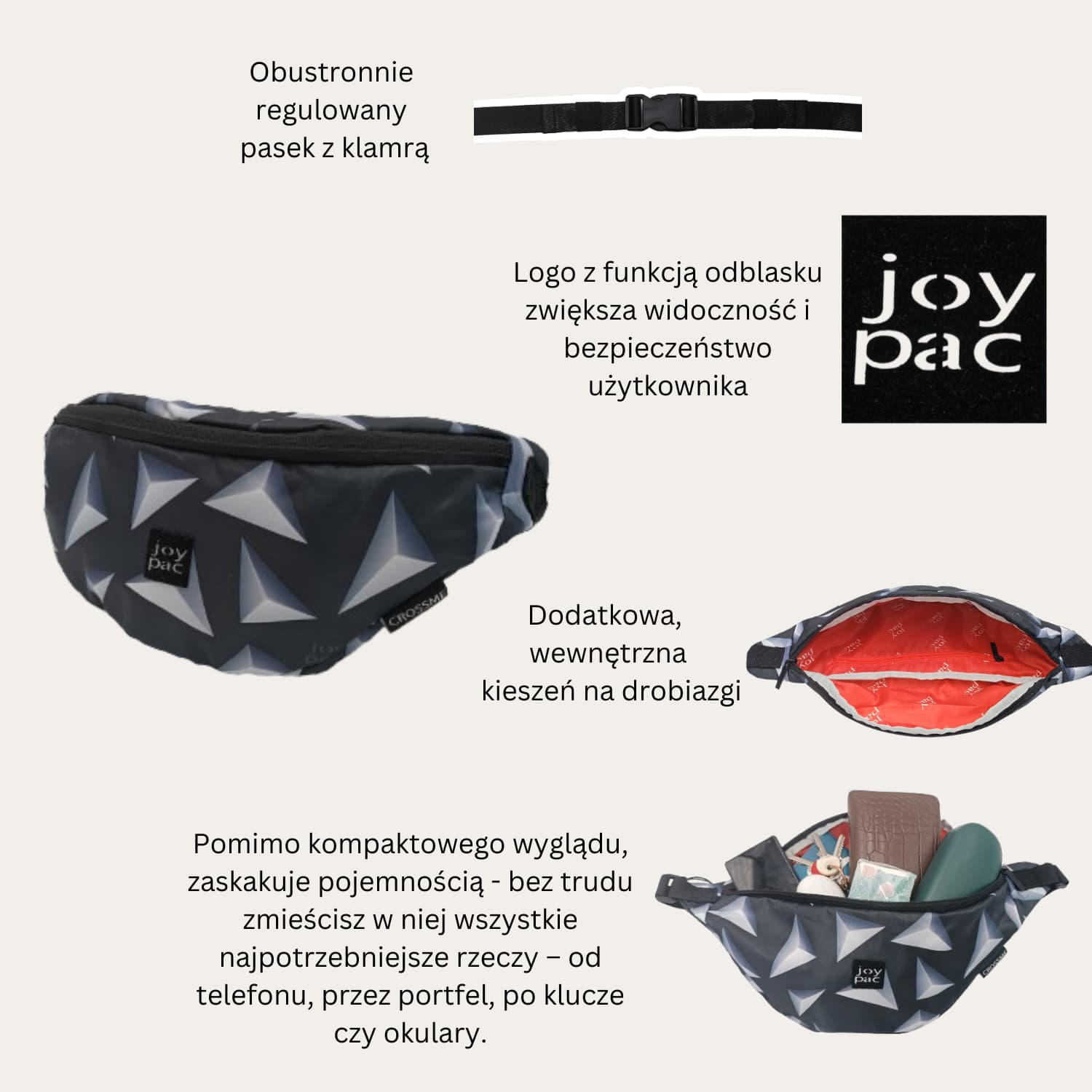 Nerka saszetka JOYPAC Crossme unisex, pojemna, czarna