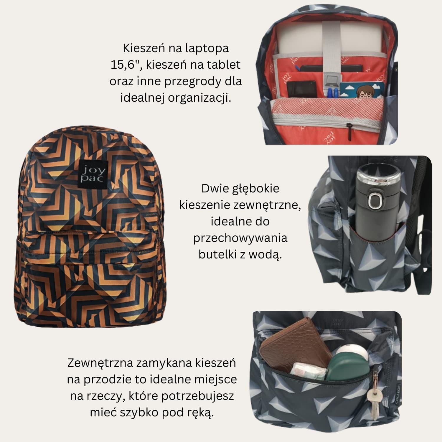 Plecak do samolotu na laptopa 15.6’ JOYPAC College czarno złoty