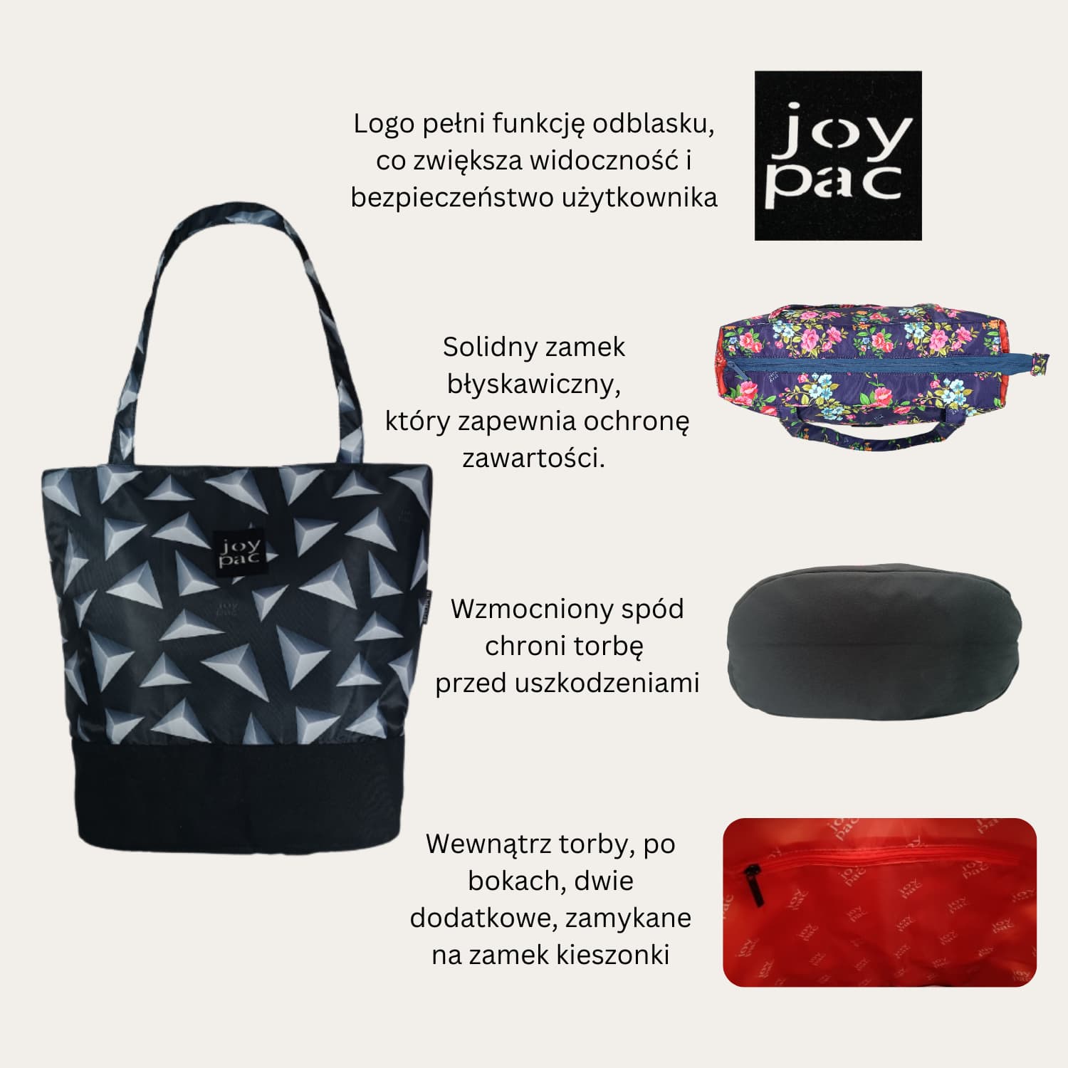 Duża torba damska JOYPAC Shoper tote bag na zakupy czarna