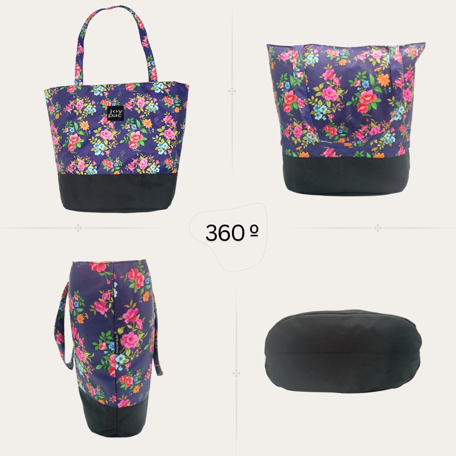 Duża torba damska JOYPAC Shoper tote bag na zakupy kwiatowa