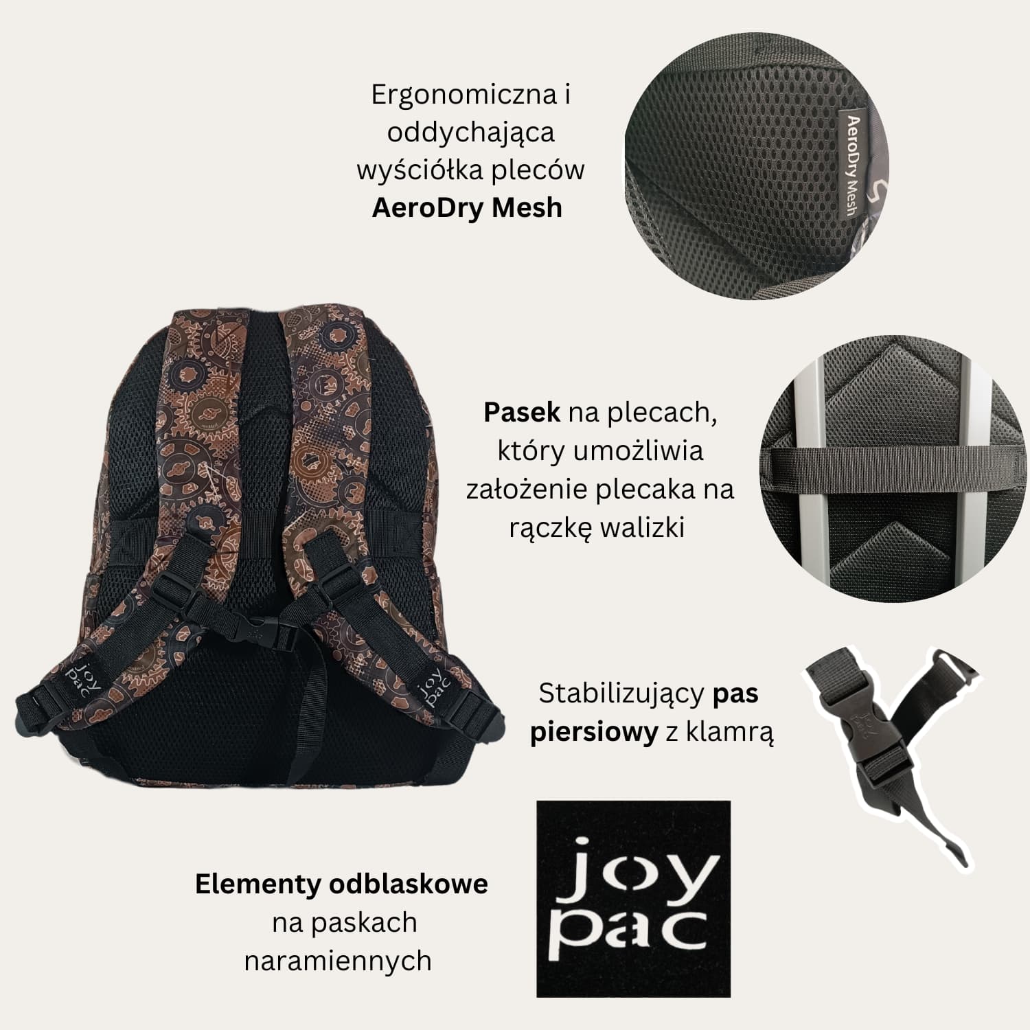 Plecak do samolotu na laptopa 15.6’ JOYPAC College brązowy