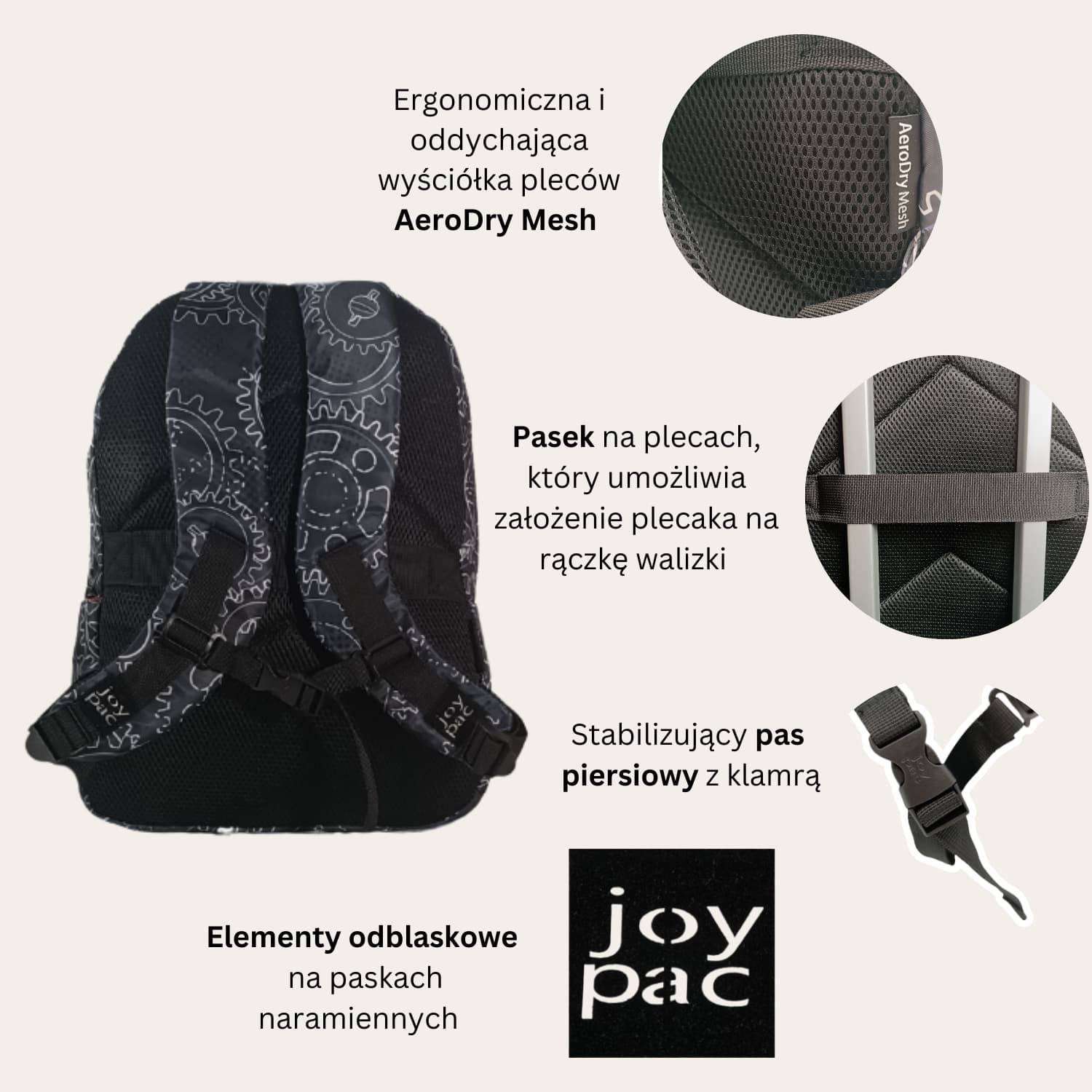 Plecak do samolotu na laptopa 15.6’JOYPAC College ciemny szary