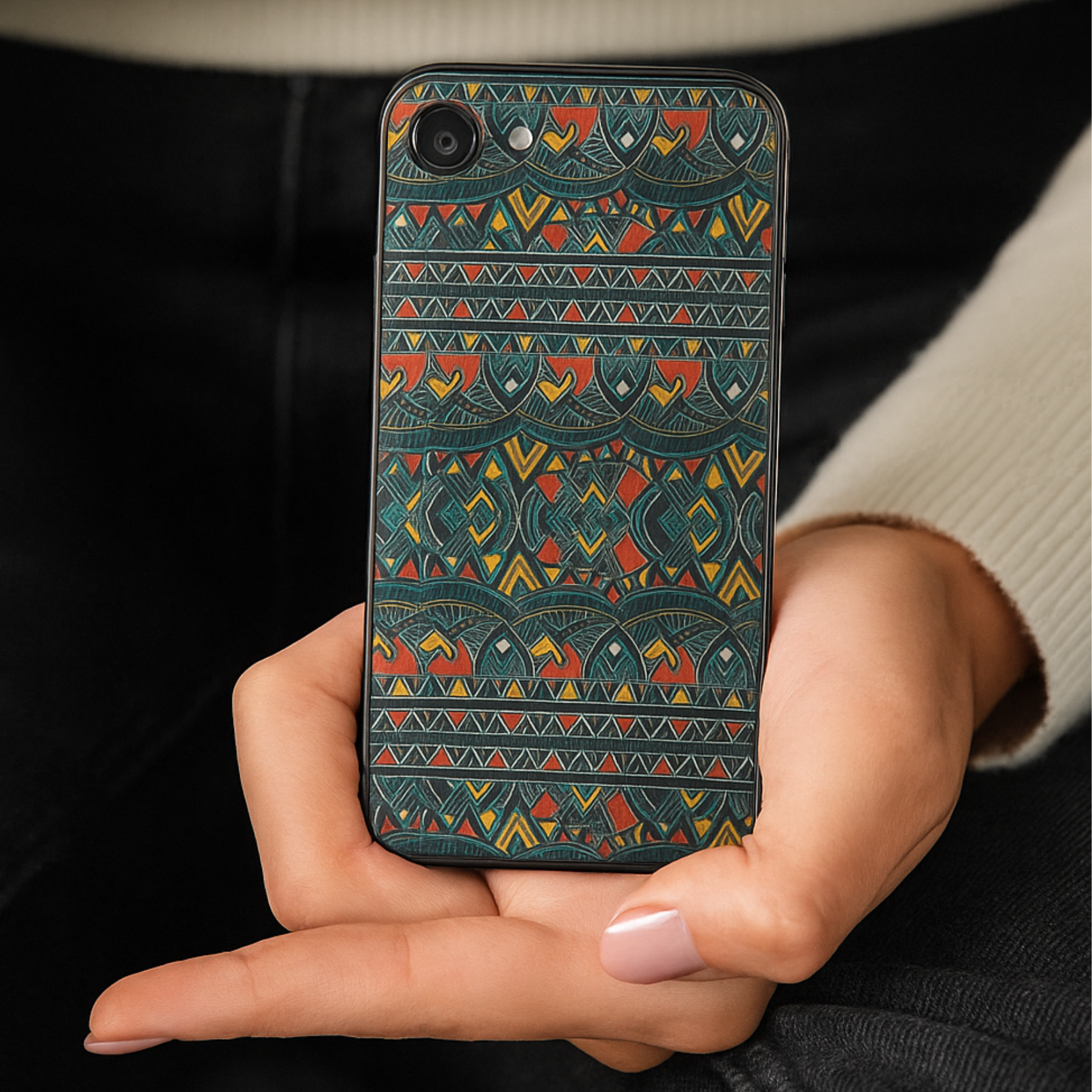 Etui iPhone SE/8/7 JOYPAC, TPU zielone w etnicznym wzorze