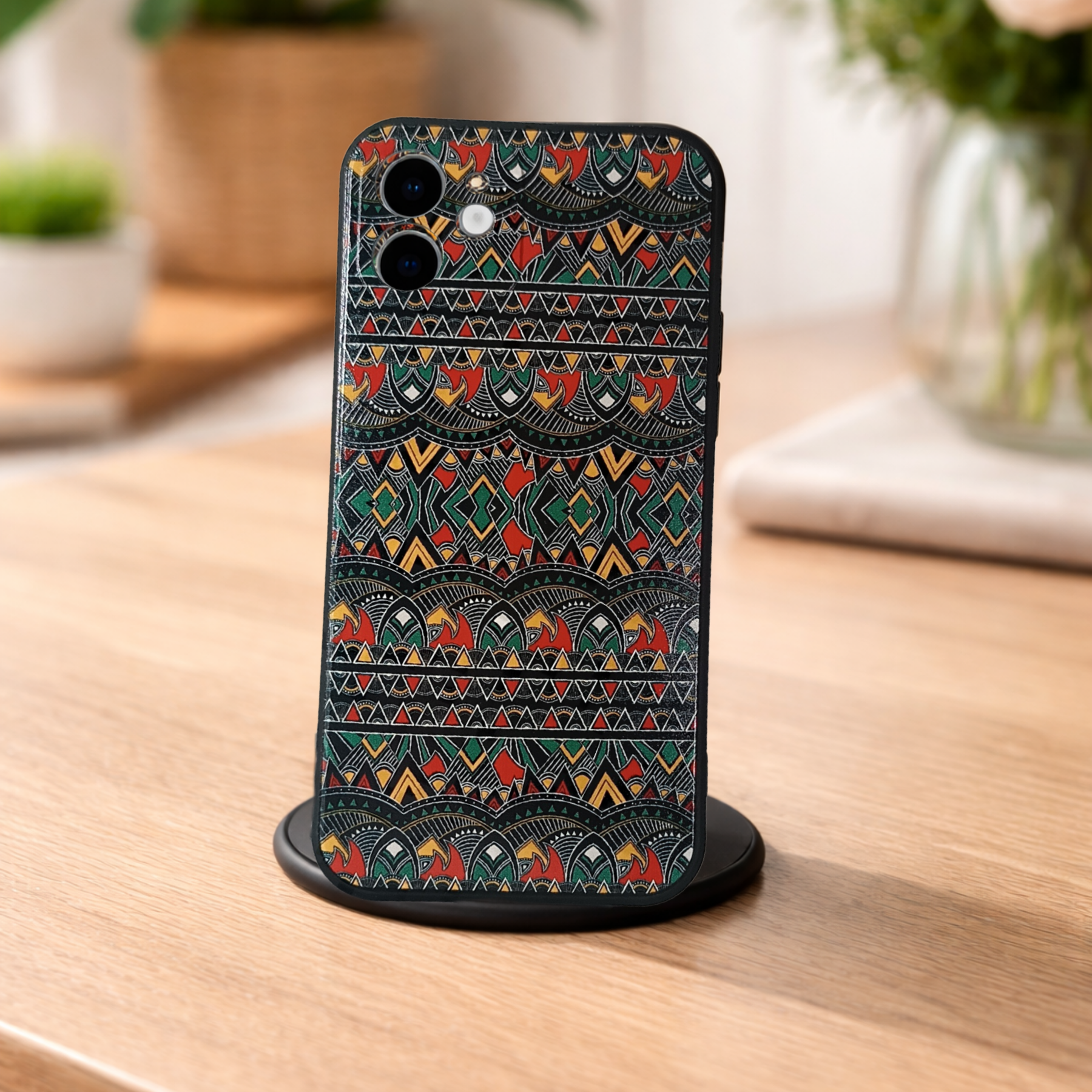 Etui iPhone 12 JOYPAC, TPU zielone w etnicznym wzorze