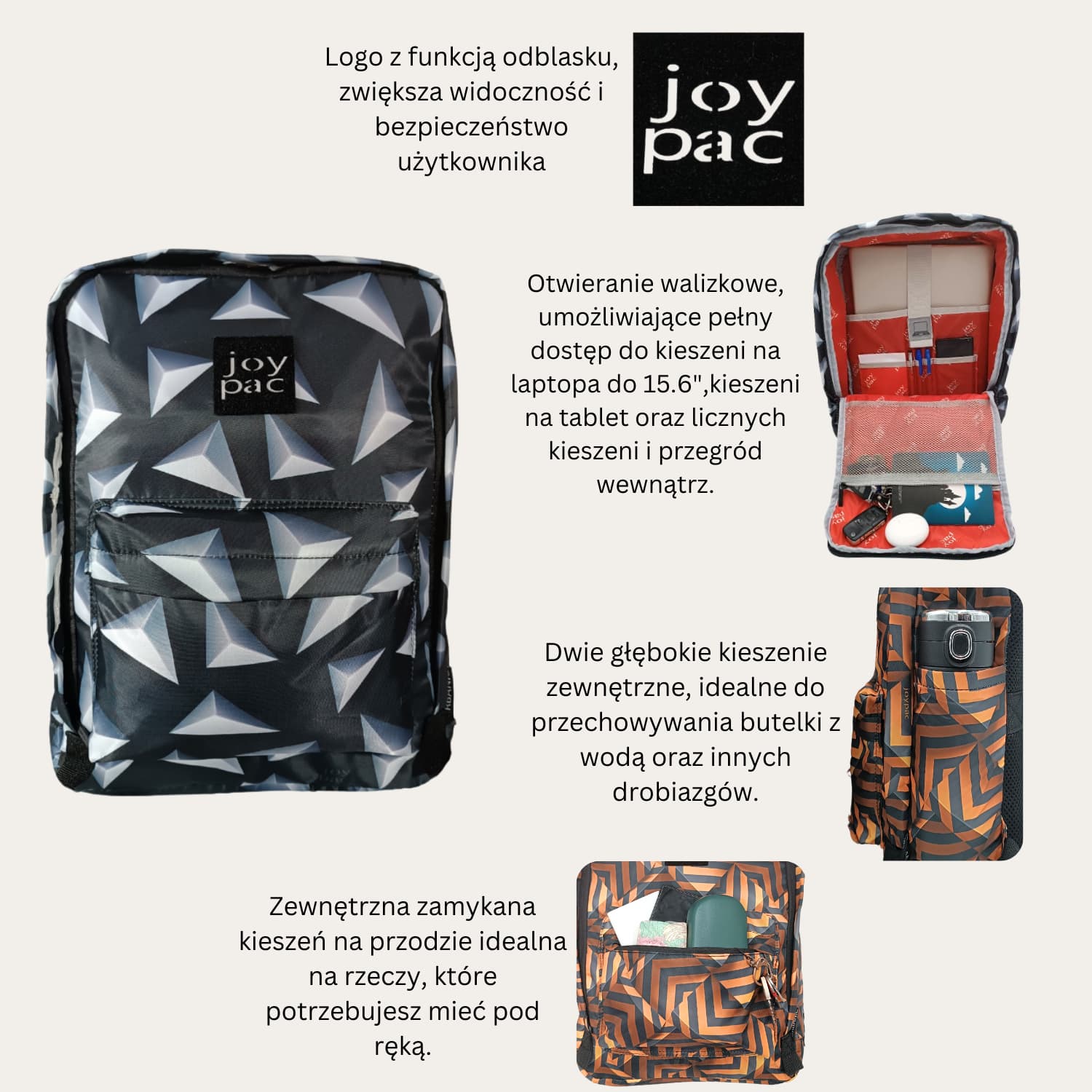 Plecak do samolotu, na laptopa 15.6’ JOYPAC Urbanic czarny