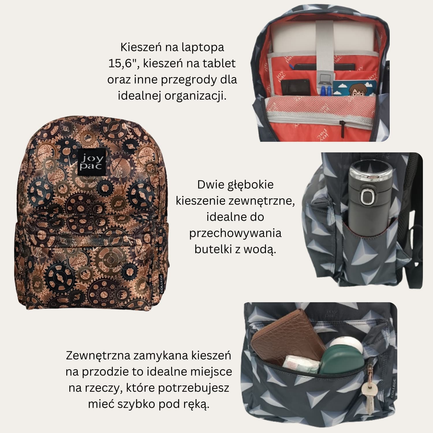 Plecak do samolotu na laptopa 15.6’ JOYPAC College brązowy