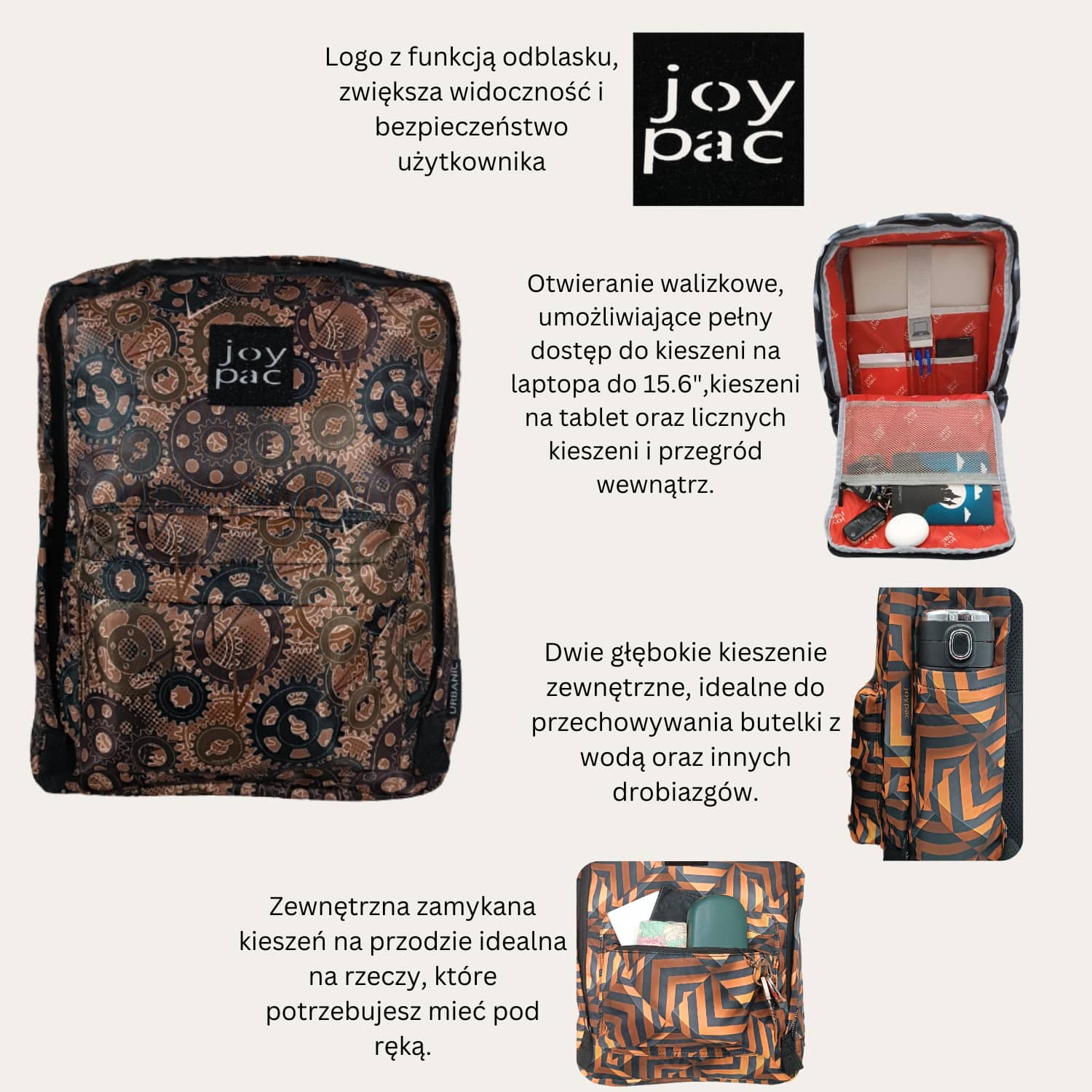 Plecak do samolotu, na laptopa 15.6’ JOYPAC Urbanic brązowy