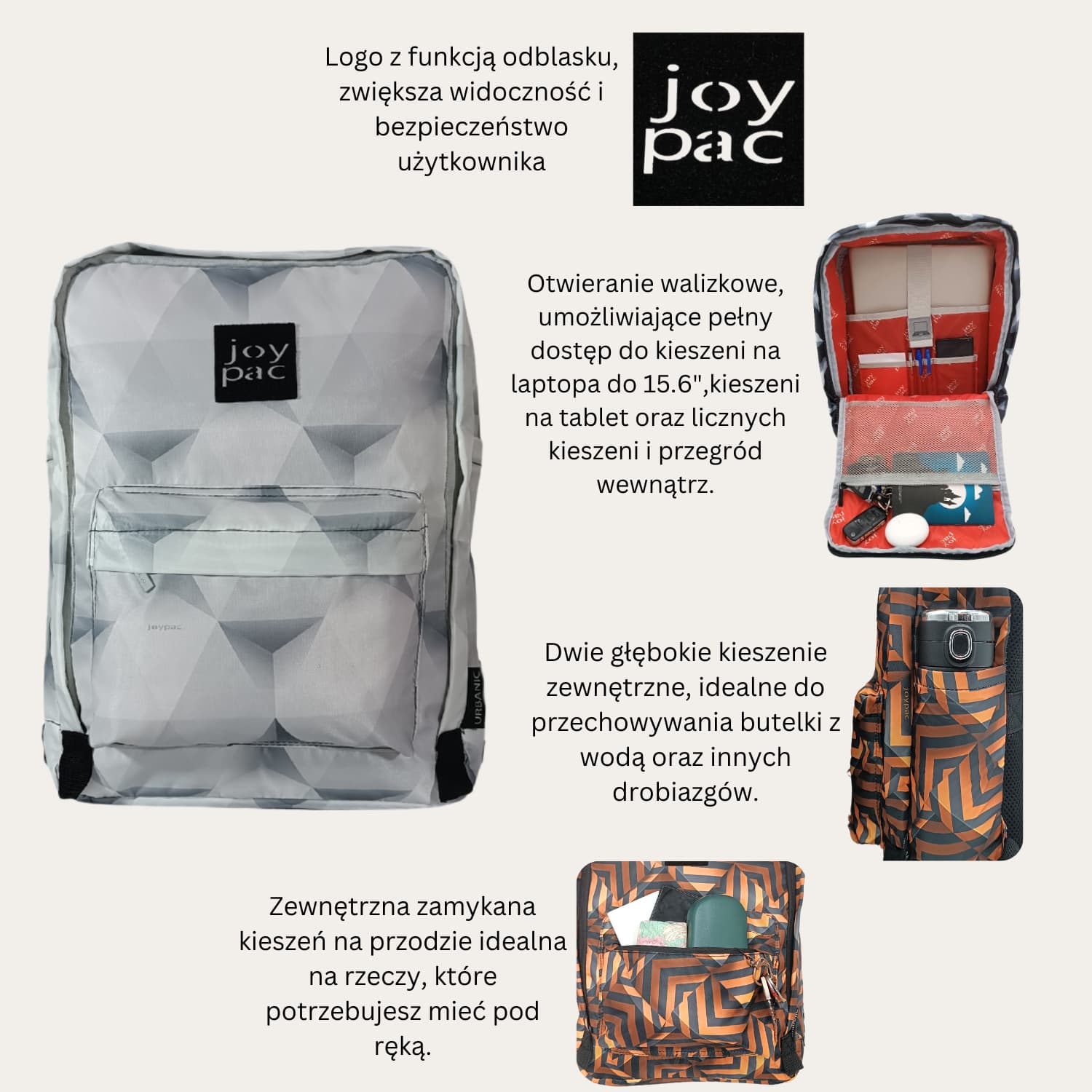 Plecak do samolotu, na laptopa 15.6’ JOYPAC Urbanic biały
