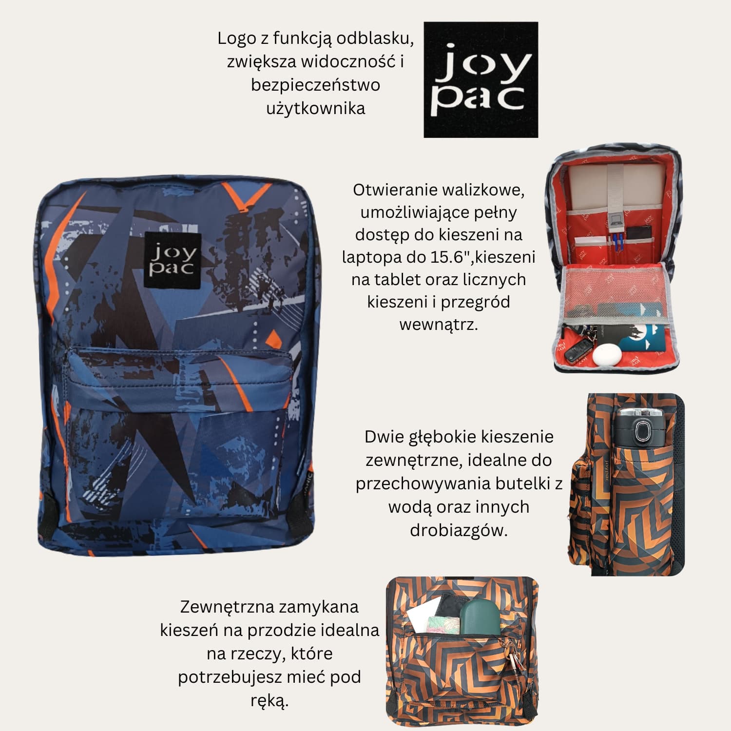 Plecak do samolotu, na laptopa 15.6’ JOYPAC Urbanic kolorowy