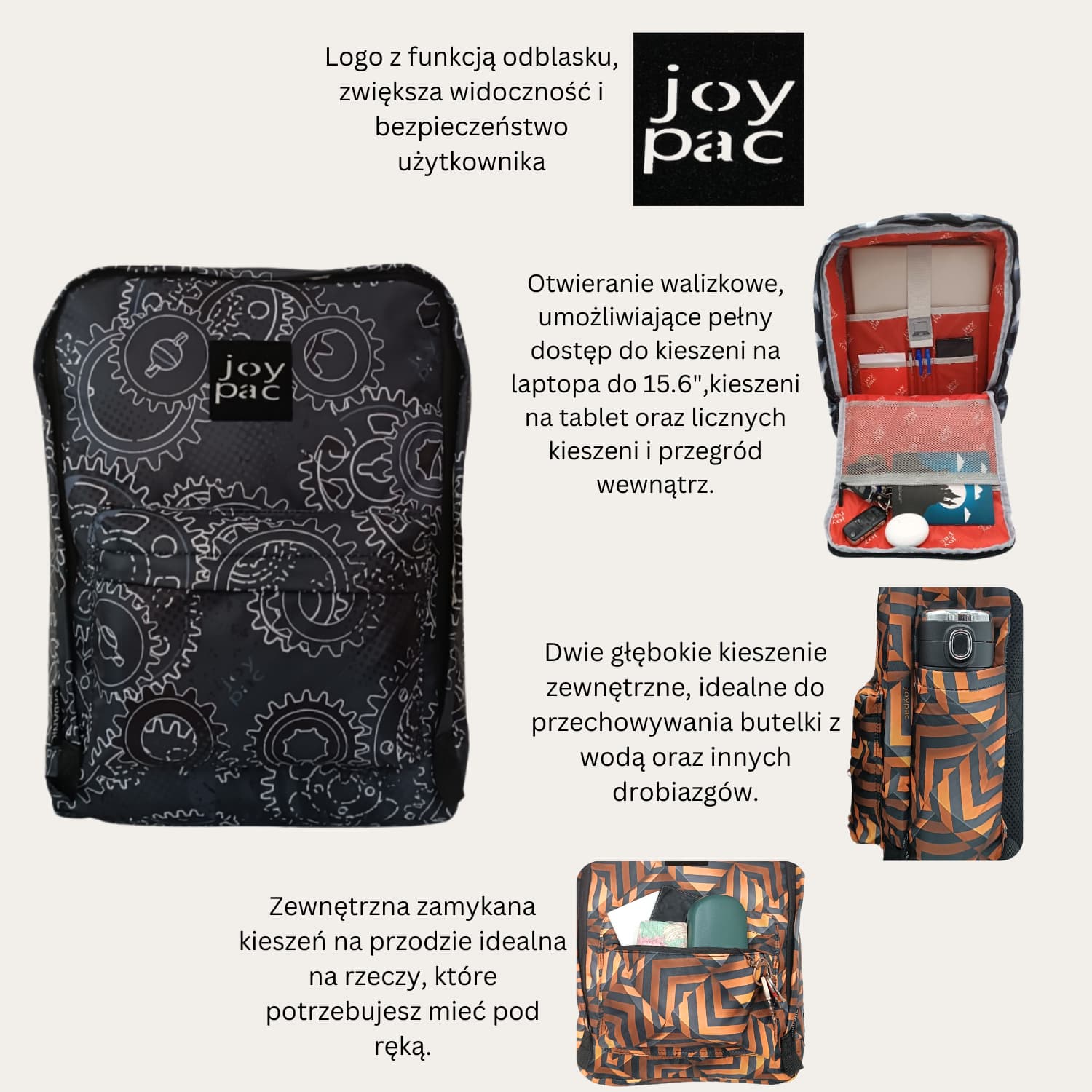 Plecak do samolotu, na laptopa 15.6’ JOYPAC Urbanic grafitowy