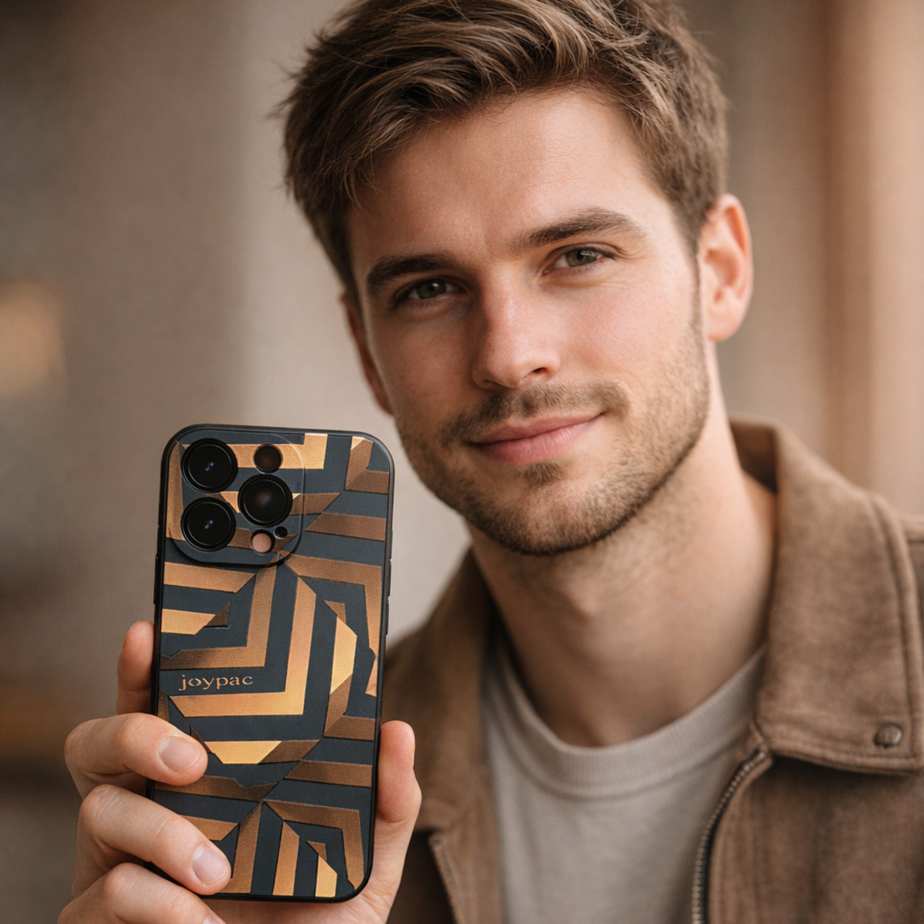 Etui iPhone 14 Pro Max JOYPAC z TPU, czarne złote geometryczne