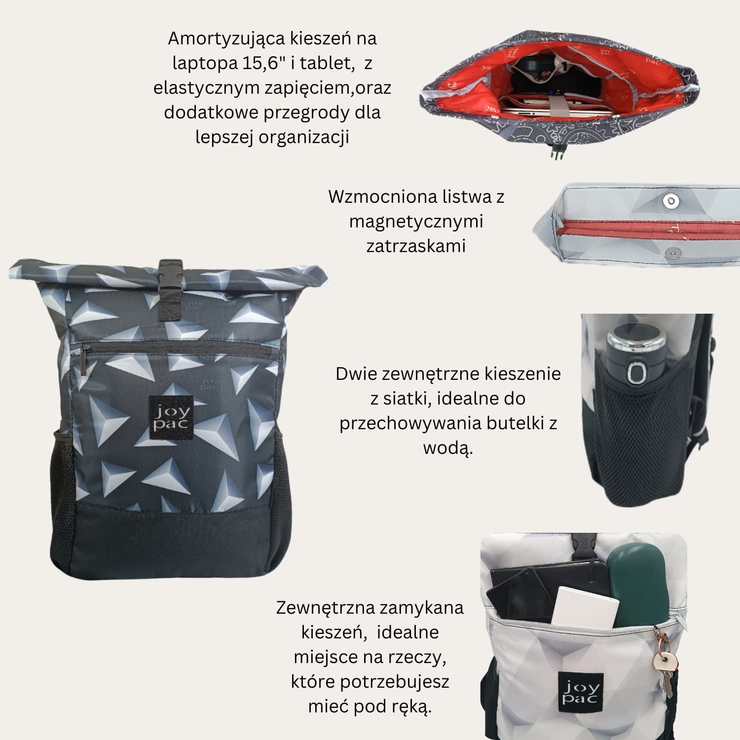 Plecak roll top wielofunkcyjny na laptopa JOYPAC Rollbag czarny