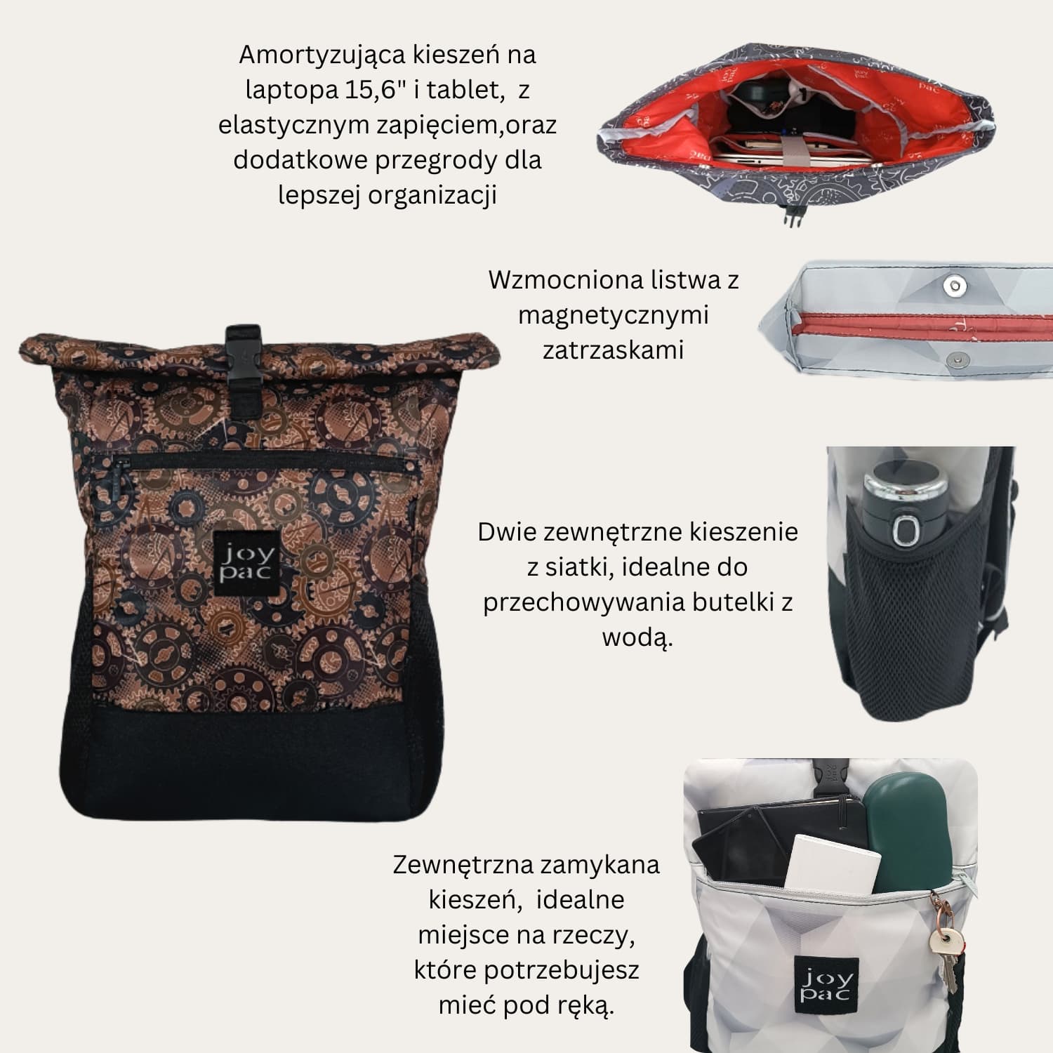 Plecak roll top wielofunkcyjny na laptopa JOYPAC Rollbag brązowy