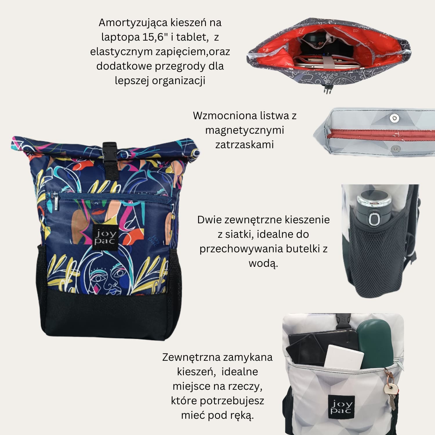 Plecak roll top wielofunkcyjny na laptopa JOYPAC Rollbag granatowy kolorowy