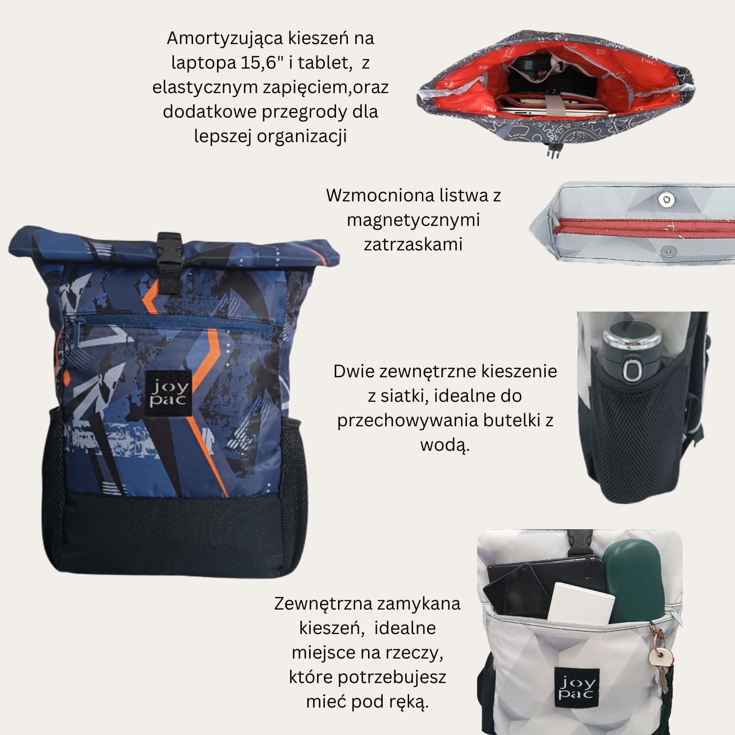 Plecak roll top wielofunkcyjny na laptopa JOYPAC Rollbag granatowy