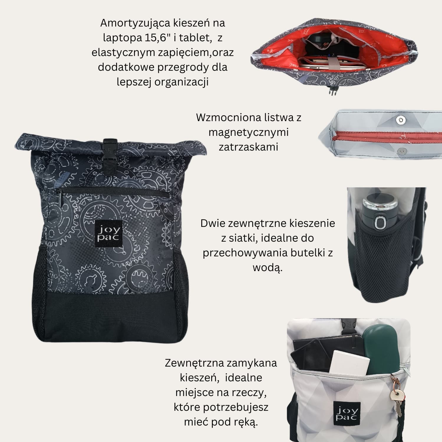 Plecak roll top wielofunkcyjny na laptopa JOYPAC Rollbag grafitowy