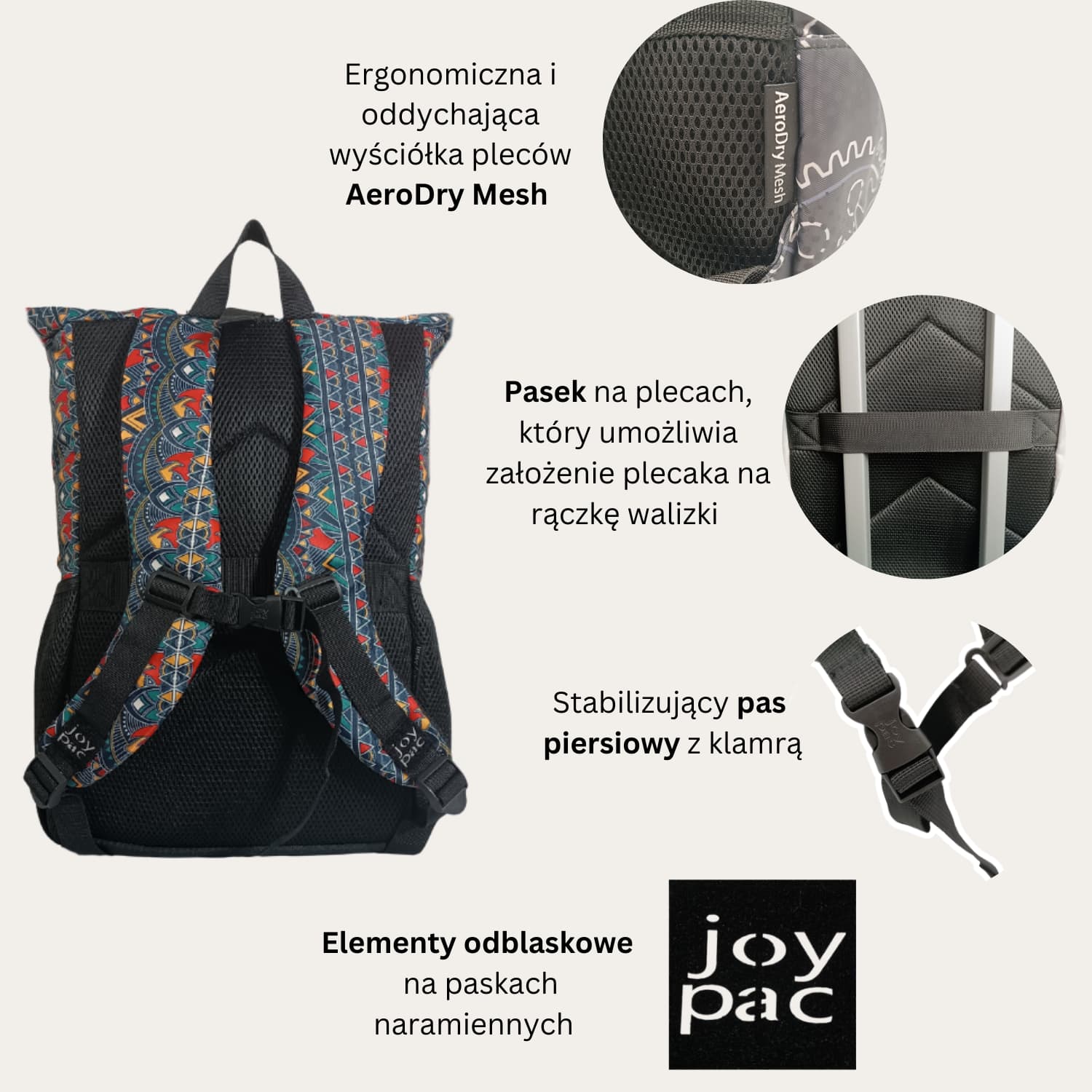 Plecak roll top wielofunkcyjny na laptopa JOYPAC Rollbag etniczny