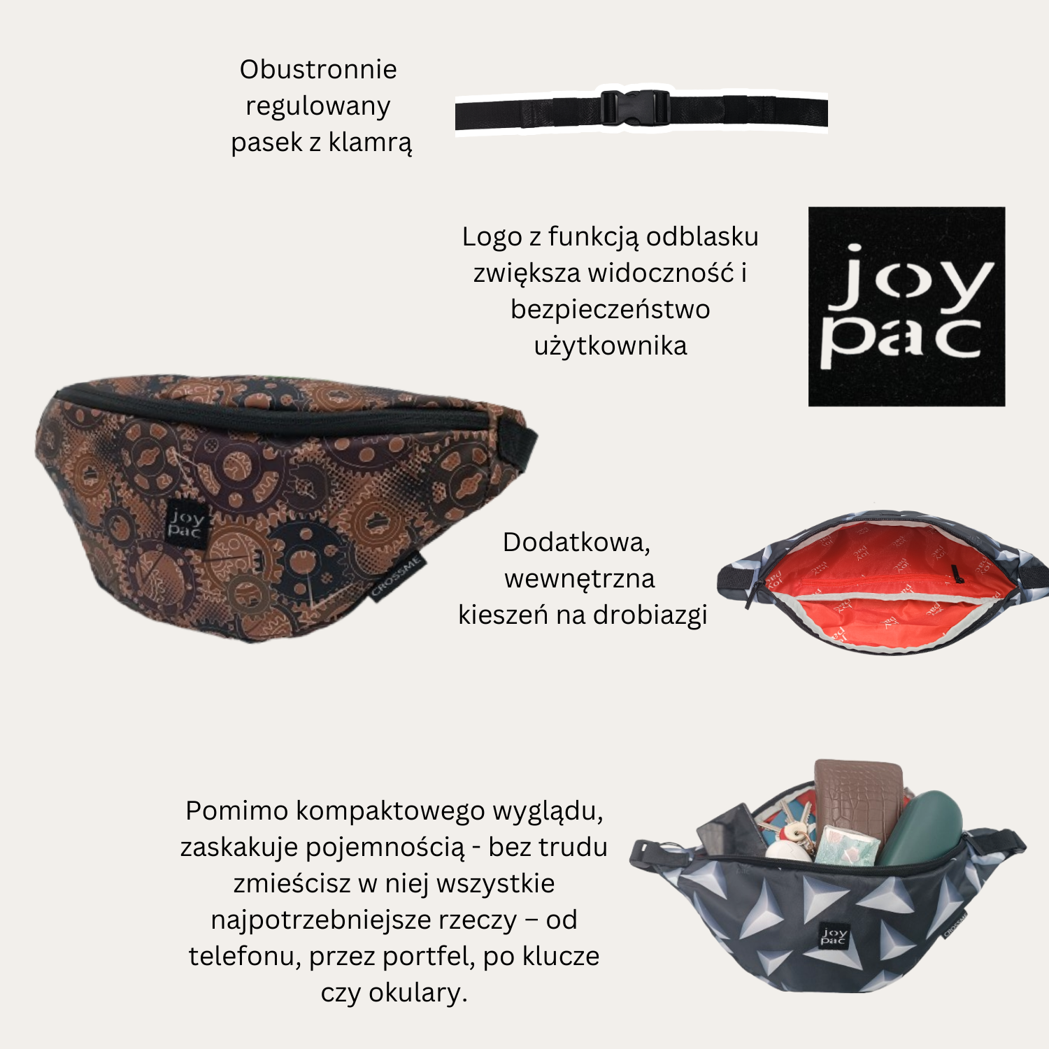 Nerka saszetka JOYPAC Crossme unisex, pojemna, brązowa
