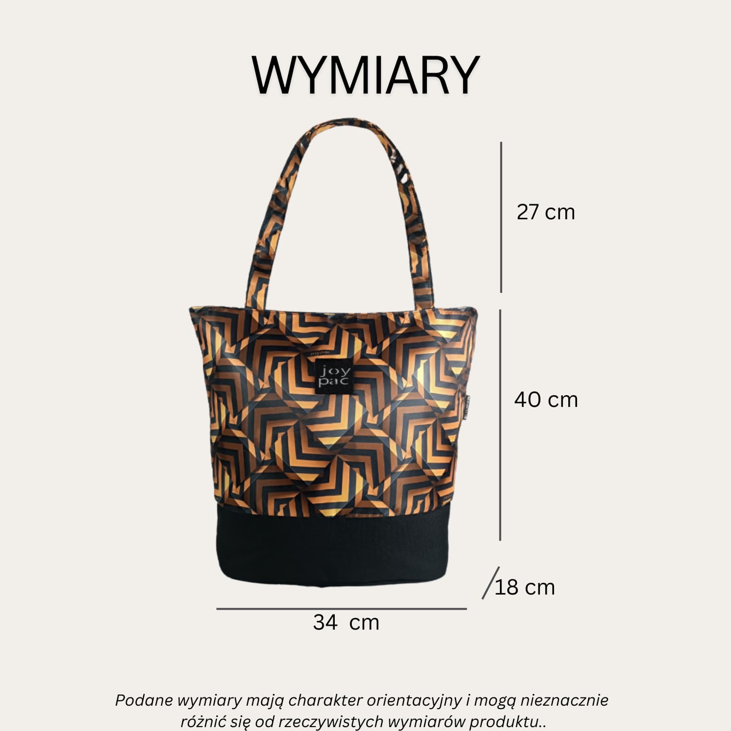 Duża torba damska JOYPAC Shoper tote bag na zakupy czarno-złota