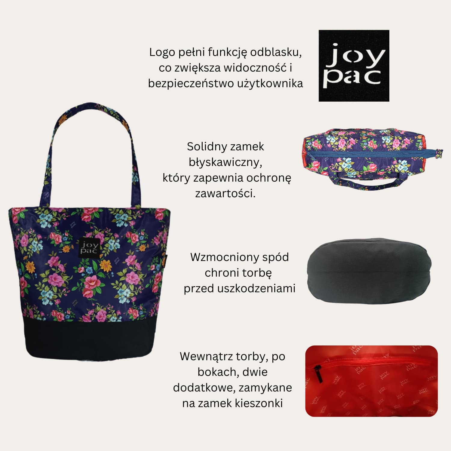 Duża torba damska JOYPAC Shoper tote bag na zakupy kwiatowa
