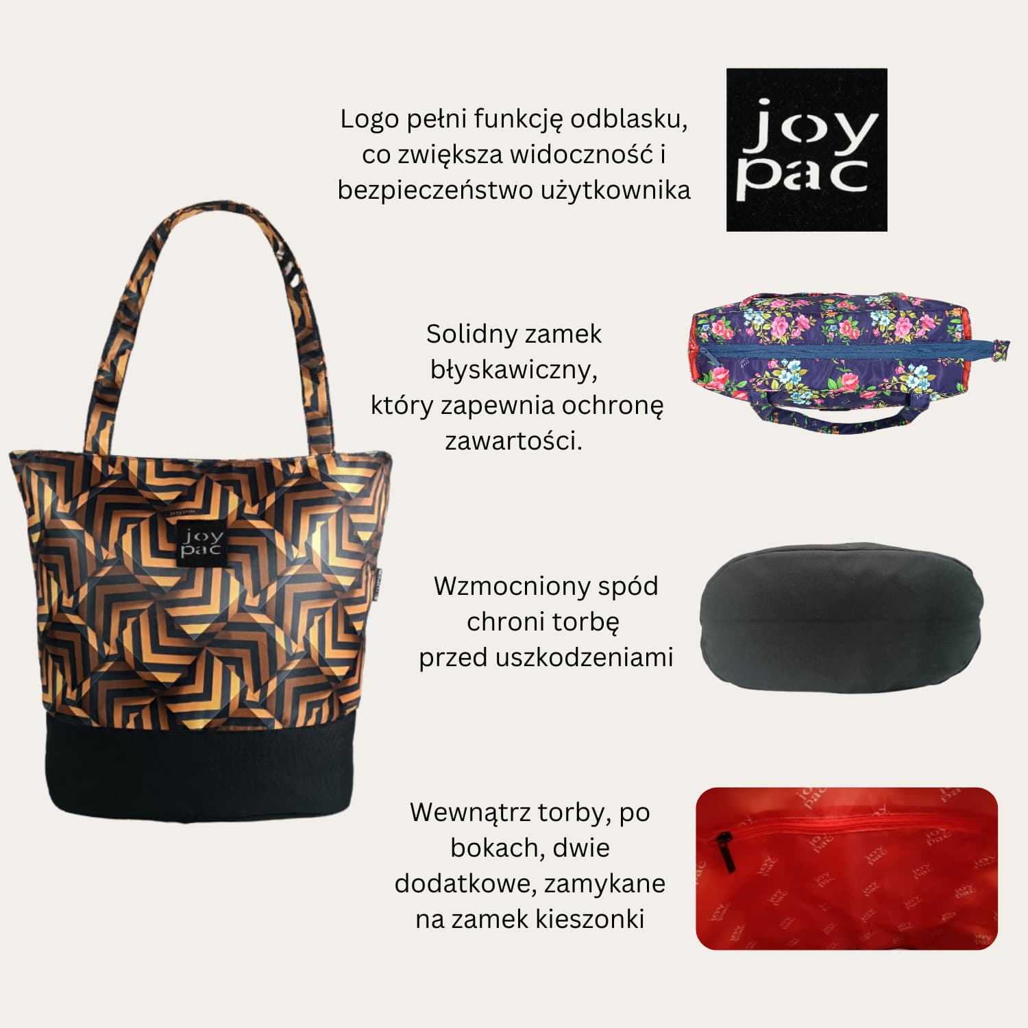 Duża torba damska JOYPAC Shoper tote bag na zakupy czarno-złota