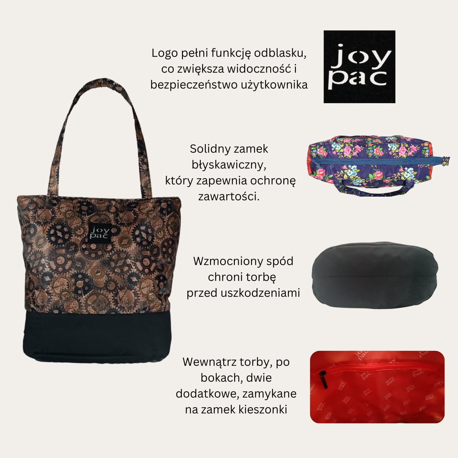 Duża torba damska JOYPAC Shoper tote bag na zakupy brązowa