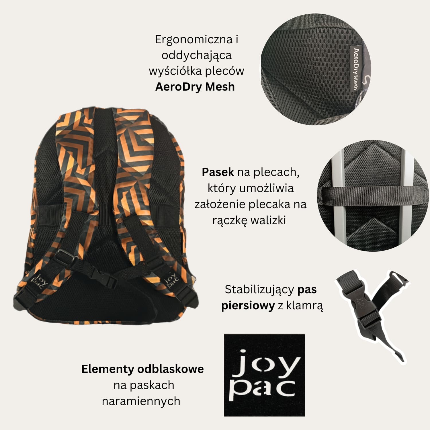 Plecak do samolotu na laptopa 15.6’ JOYPAC College czarno złoty