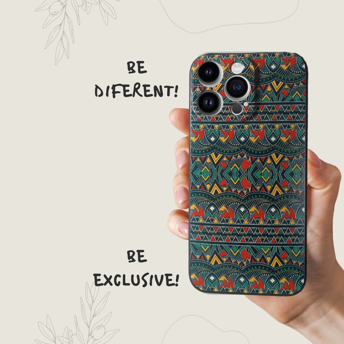 Etui iPhone 14 JOYPAC, TPU zielone w etnicznym wzorze