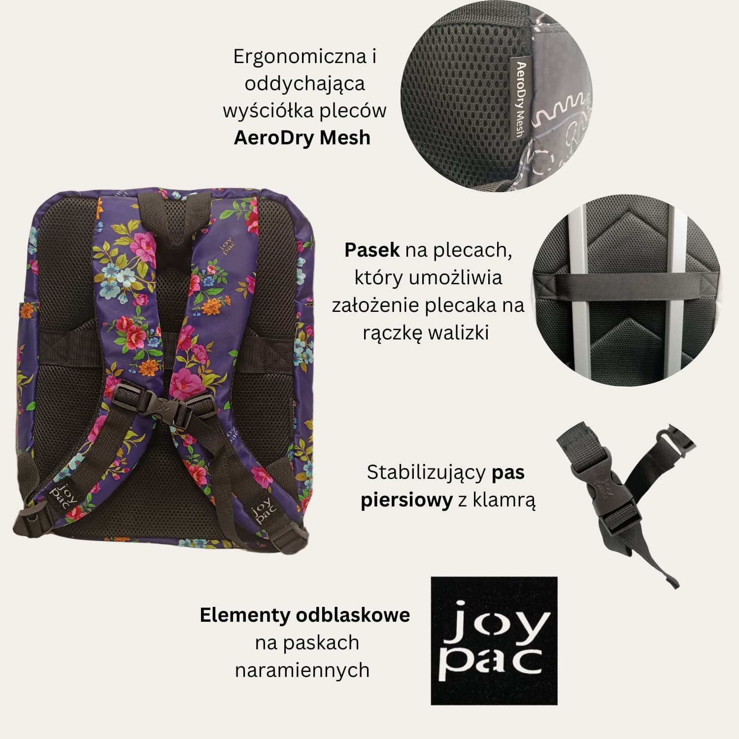 Plecak do samolotu, na laptopa 15.6’ JOYPAC Urbanic kwiatowy